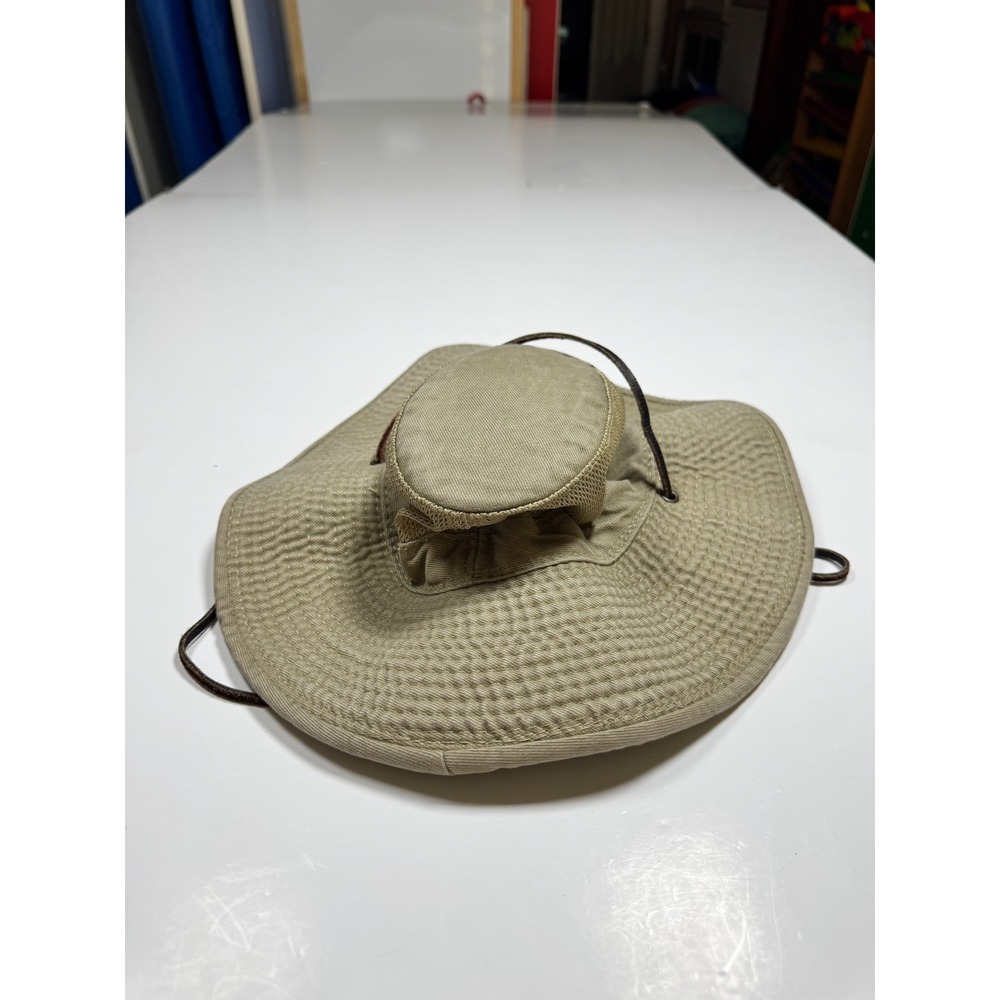Dorfman Pacific Safari Hat Unisex Medium Beige Cotton Mesh Lined Wide Brim